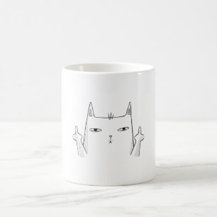 Cat Middle Finger Line Art Coffee Mug