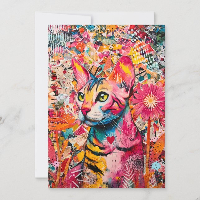 Cat Mixed Mixed Paper Collage Card (Front)