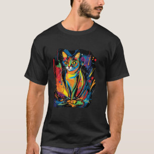 Cat Modern Vibrant Art Cat Lover Artistic Abstrac T-Shirt