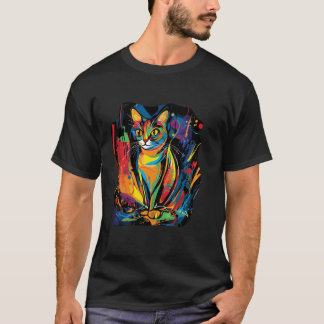 Cat Modern Vibrant Art Cat Lover Artistic Abstrac T-Shirt