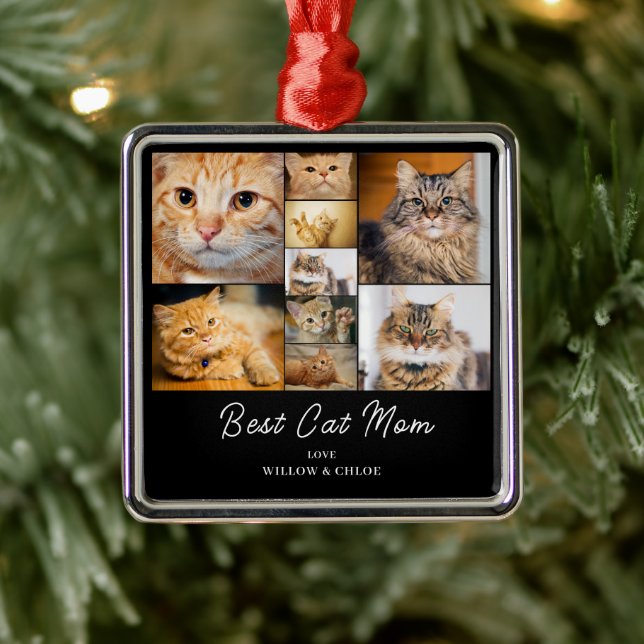 Cat Mom 9 Photo collage  Metal Ornament (Tree)