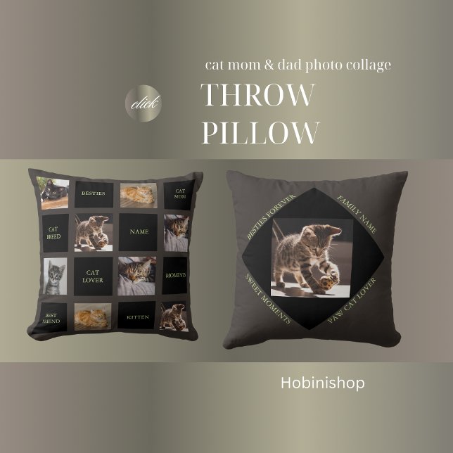 cat mom & cat Dad photo collage  throw pillow (cat mom & cat Dad photo collage throw pillow)