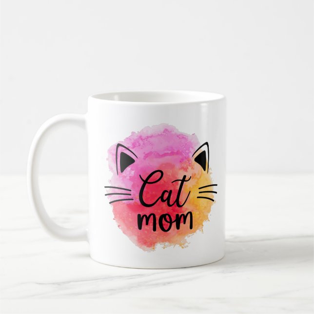 Cat mom cat face colourful modern coffee mug (Left)