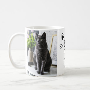 Cat mom cat face personalized 2 photos names  coffee mug