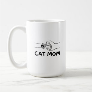 Cat mom cat paw and women hand print coffee mug
