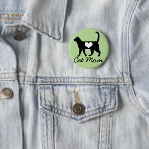 Cat Mom Cat Silhouette & Heart 2 Inch Round Button