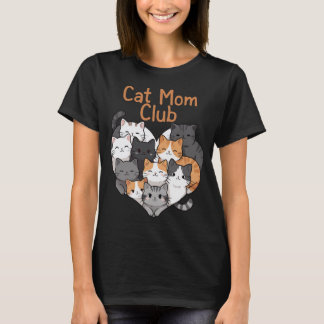 Cat Mom Club - Cute Multi-Cat Heart Illustration T-Shirt