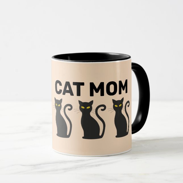CAT MOM COFFEE MUGS, BLACK CATS MUG (Front Right)