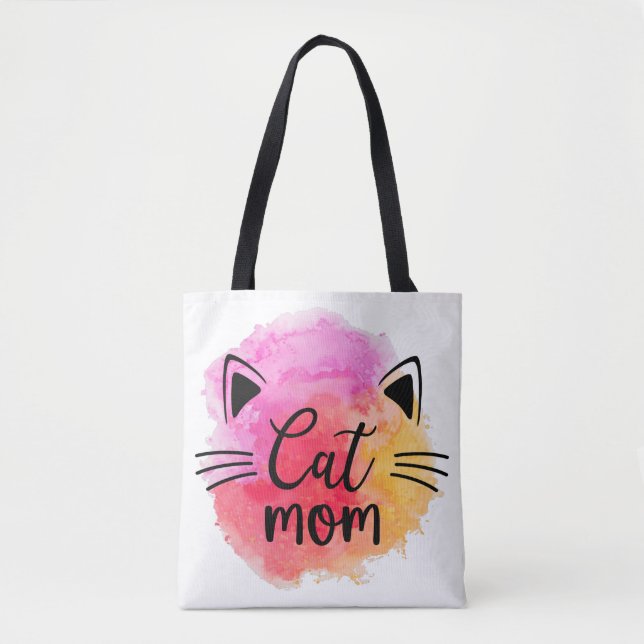 Cat mom colourful cute cat face  tote bag (Front)