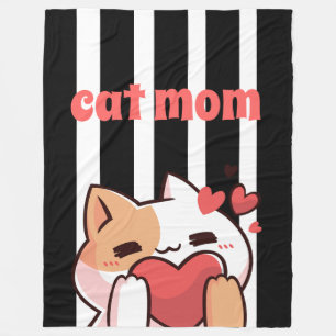Cat mom custom black white stripes Fleece Blanket
