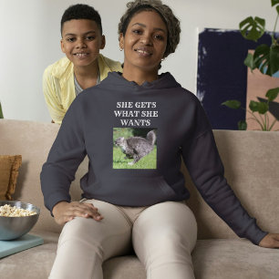 Cat Mom Customized Pet Photo And Text Dark Grey Hoodie