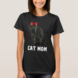 Cat Mom Cute Black Cat With Red Ribbon Bandana Bla T-Shirt