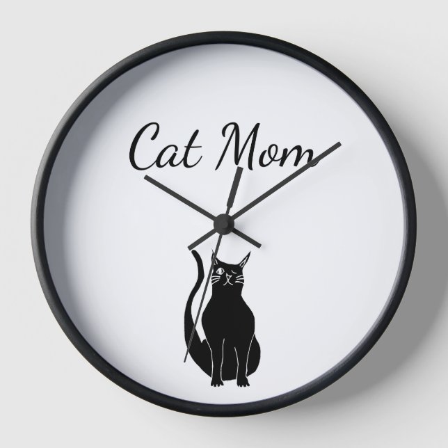 Cat Mom Cute Cartoon Black Winking Kitty   Clock (Front)
