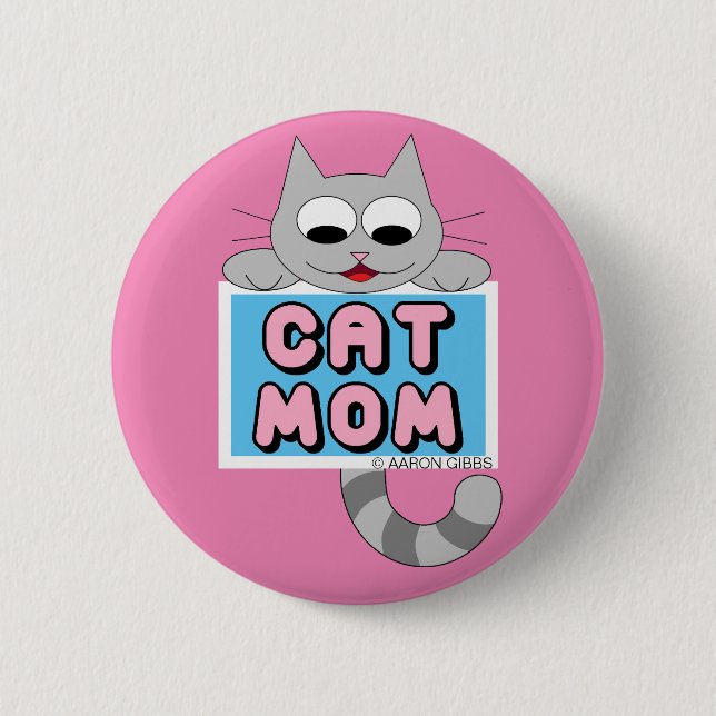 Cat Mom Cute Cat Lover button Pink (Front)