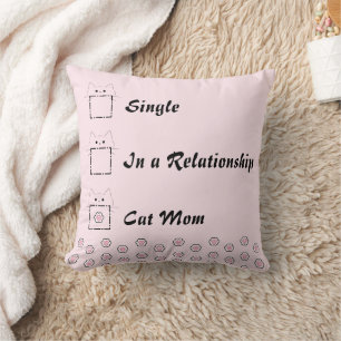 Cat Mom Cute Cat Paw Pink Throw Pillow