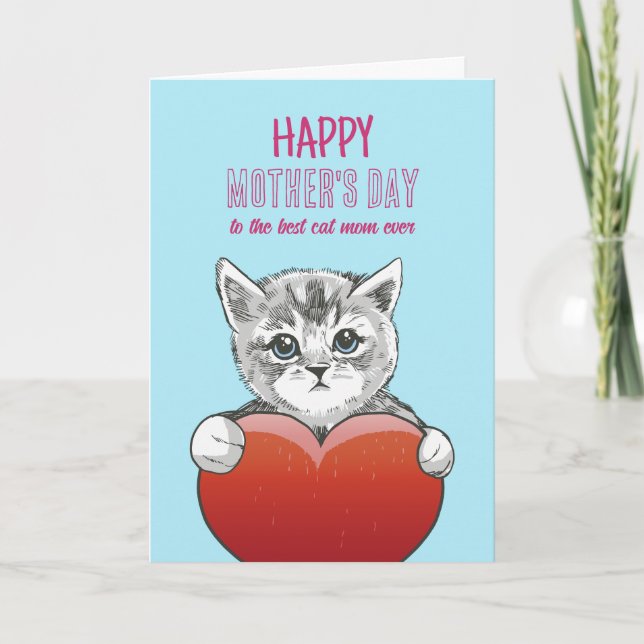 Cat Mom Cute Kitten Love Happy Mother's Day Card (Front)