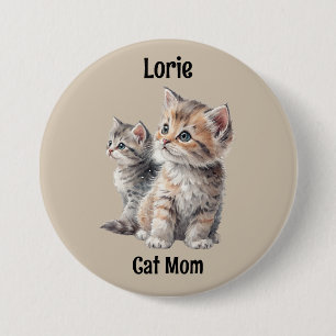 Cat Mom Cute Kitten Watercolor "Name/ID" Design 3 Inch Round Button