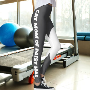 Cat Mom Cute Pet Name Dark Grey White Custom Made Leggings