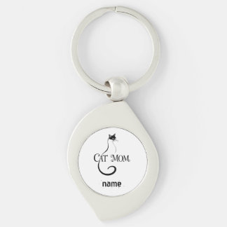Cat Mom ,Elegant Minimalist Black Cat Typography  Keychain