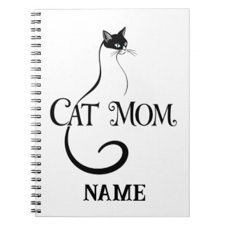 Cat Mom , Elegant Minimalist Black Cat Typography  Notebook
