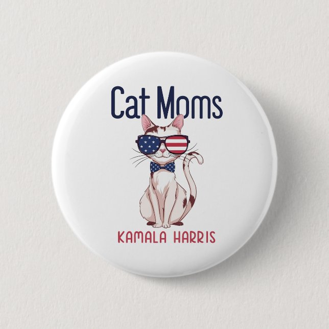Cat Mom for Kamala Harris | 2024 2 Inch Round Button (Front)