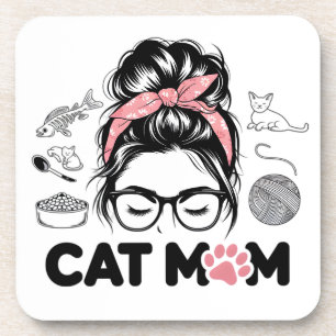 "Cat Mom" Funny Cute Cat Lover Women Coaster