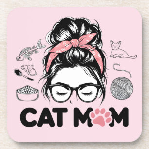 "Cat Mom" Funny Cute Cat Lover Women Coaster