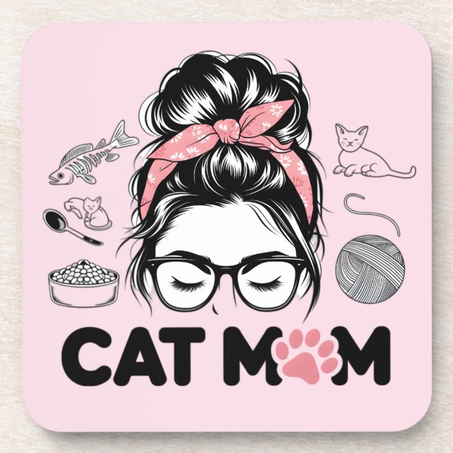 "Cat Mom" Funny Cute Cat Lover Women Coaster (Front)