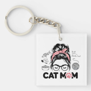 "Cat Mom" Funny Cute Cat Lover Women Keychain