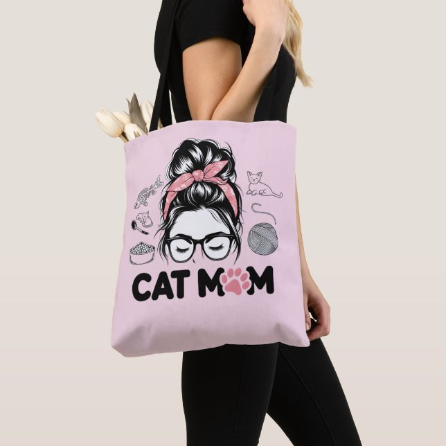 "Cat Mom" Funny Cute Cat Lover Women Tote Bag (Close Up)