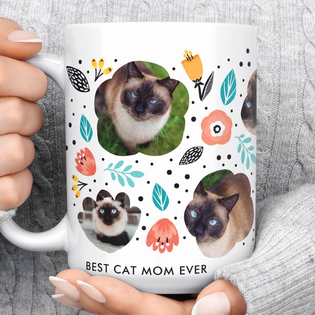 Cat Mom Garden Colourful Floral Pet Photo Collage Coffee Mug (Creator Uploaded)