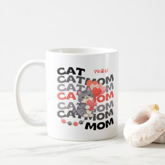 Cat Mom Gift Cute Puppy Hearts Custom Name Coffee Mug
