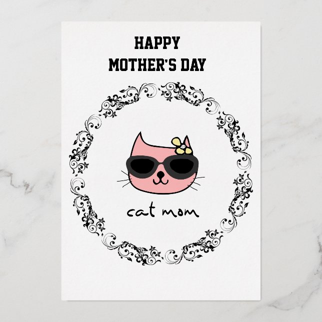 Cat Mom Happy Mother's Day Foil Holiday Card (Front)