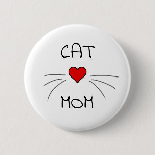Cat Mom Heart and Whiskers 2 Inch Round Button