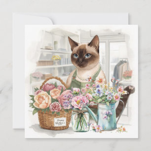 Cat Mom is arranging Flowers Mother's Day  Holiday Card