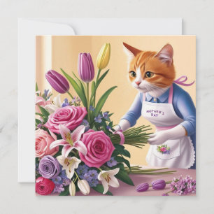 Cat Mom is arranging Flowers Mother's Day Holiday Card