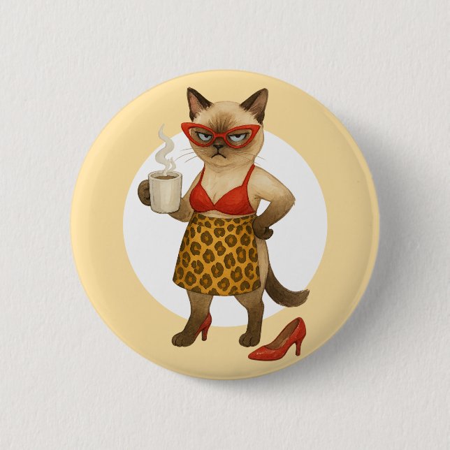 Cat Mom is drinking coffee  2 Inch Round Button (Front)