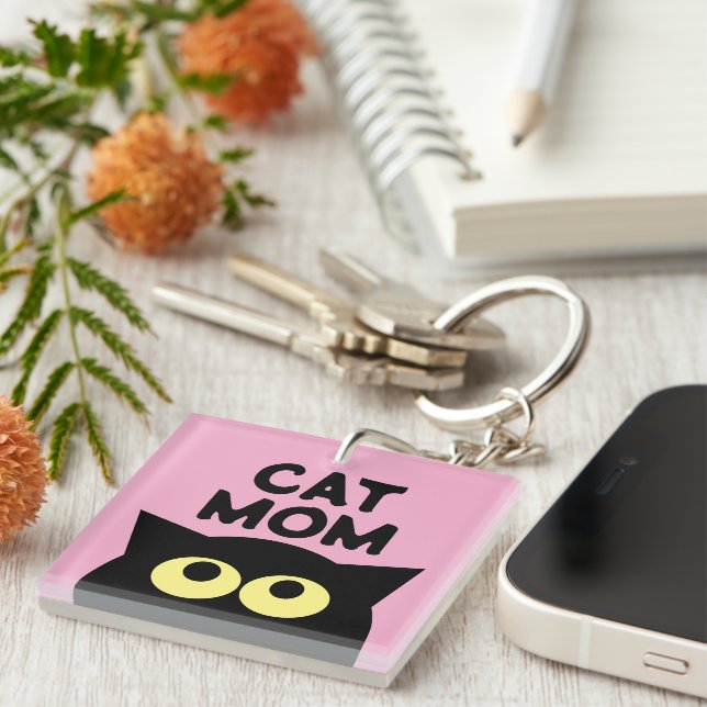 Cat Mom keychain gift for cat lovers (Front Right)
