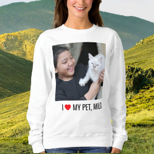 Cat Mom Kid Love Pet Photo Red Heart Black White Sweatshirt