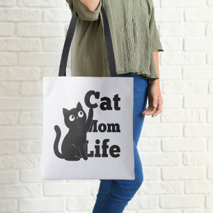 Cat Mom Life Cute Black Cat Design Tote Bag