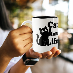 Cat Mom Life Cute Black Cat Design Two-Tone Coffee Mug