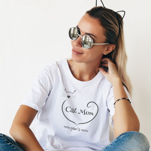 Cat Mom Love Shape and Grey Simple Script T-Shirt