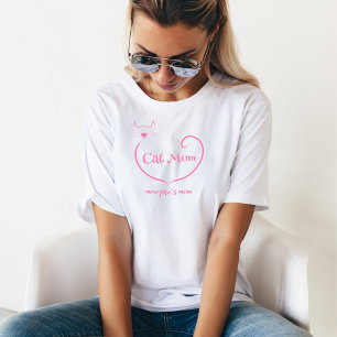 Cat Mom Love Shape and Pink Simple Script T-Shirt