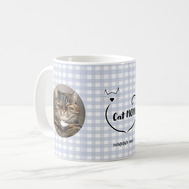 Cat Mom Love Shape and Simple Script Coffee Mug (Front Left)