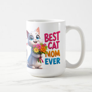 Cat Mom Love With Flowers And Hearts 🐱 Coffee Mug