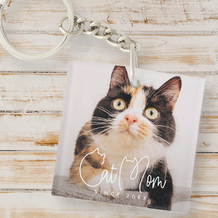 Cat Mom Modern Chic Playful and Fun Custom Photo Keychain