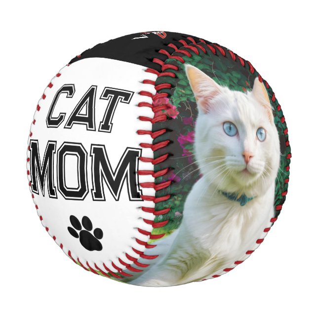 Cat Mom Mother's Day 2 Photos Monogram Custom Baseball (Angled)