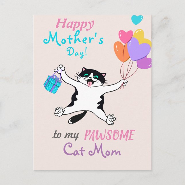 Cat Mom Mother's Day Cute Kitty Colourful Balloons Postcard (Front)