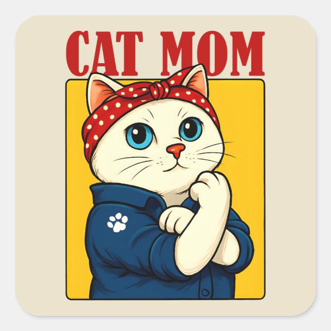 Cat Mom Mothers Day Square Sticker (Front)