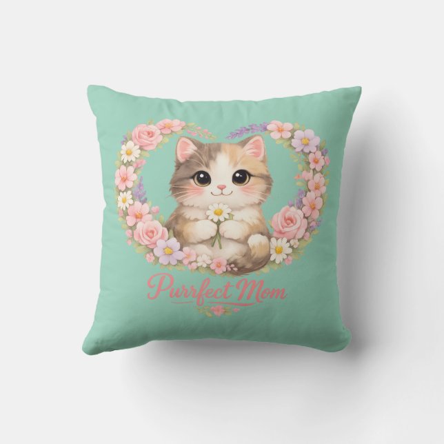 Cat Mom Mother's Day  Throw Pillow (Back)